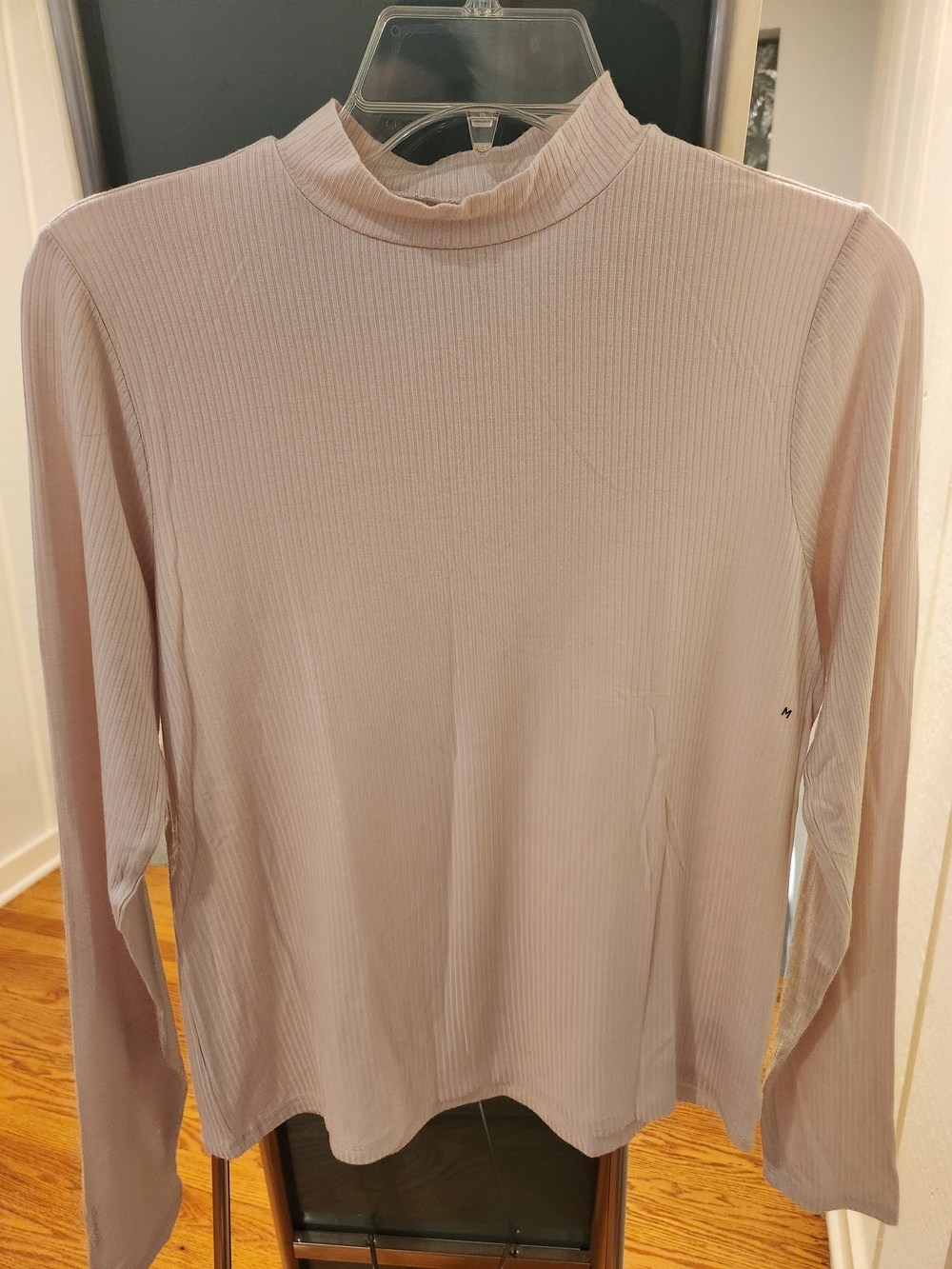 American Eagle Outfitters Ribbed Mock Neck Long Sleeve Top - Pale Pink